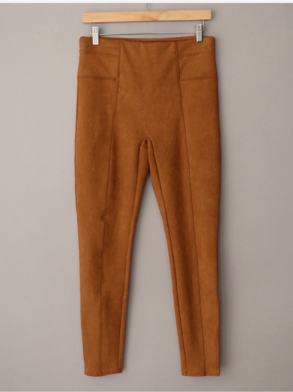 SPANX Suede-Look High-Rise Leggings in Camel Brown
